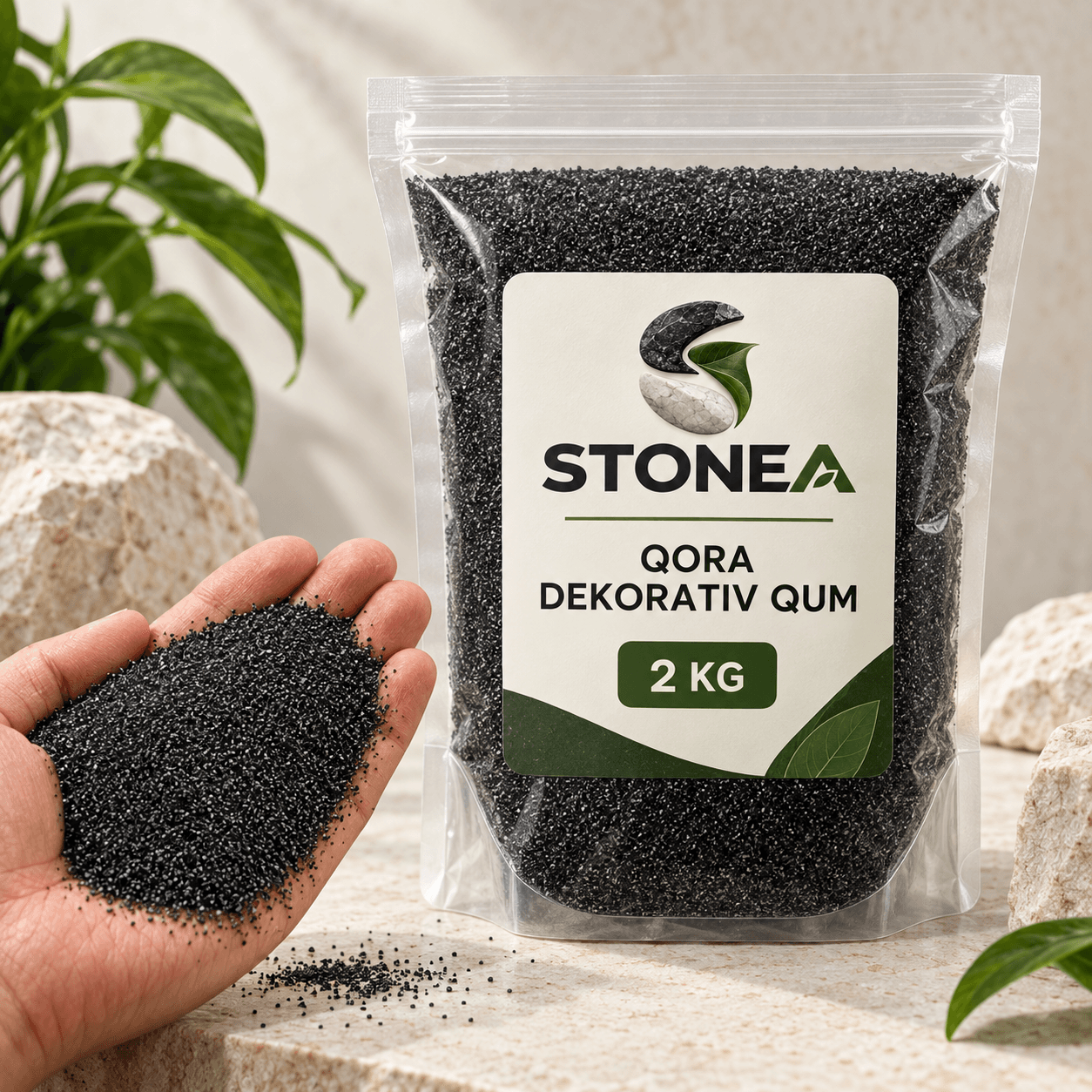 Qora dekorativ qum — Qadoq